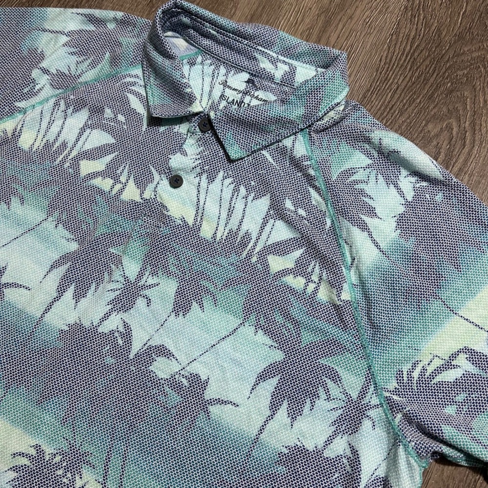Tommy Bahama Polo XXL Blue Teal Palm Bay Tree IslandZone Short Sleeve Shirt